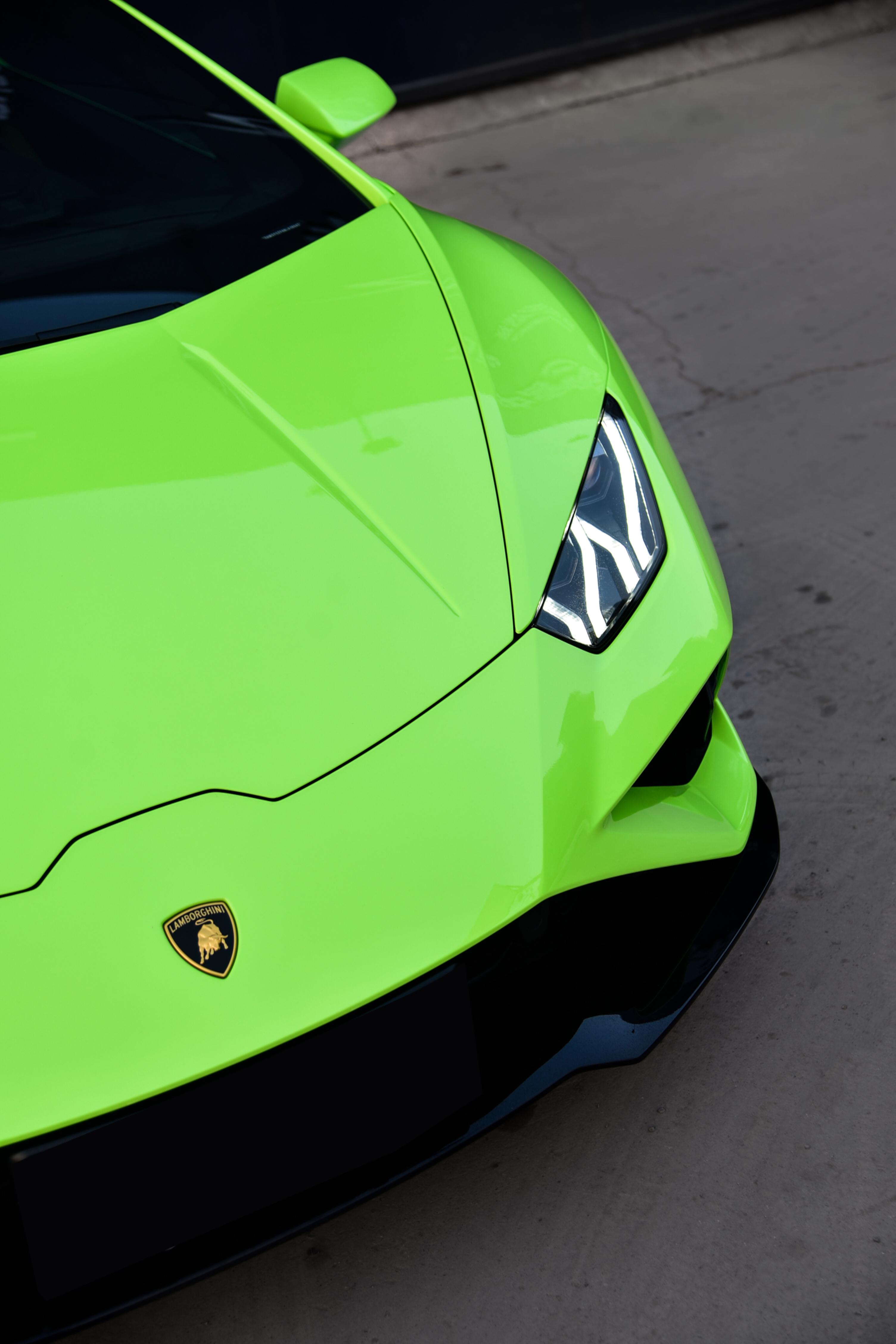 Protected green Lamborghini front detail